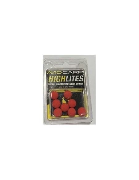 Avid carp pop-up highlites 14mm rojos 8unds
