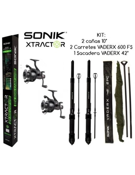 Sonik kit xtractor 2 cañas 10" 3.25lb+2 carretes+1 sacadera