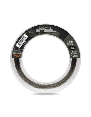 Fox soft steel fleck camo leader 0.60mm 45lb 100m