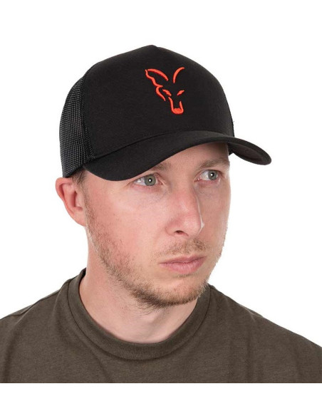 Fox collection trucker ball cap black orange