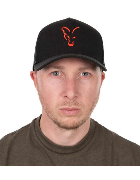 Fox collection trucker ball cap black orange