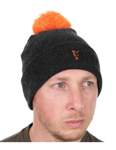 Fox collection bobble hat black orange
