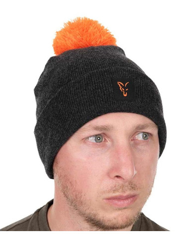Fox collection bobble hat black orange