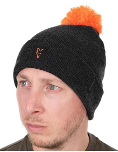 Fox collection bobble hat black orange 2