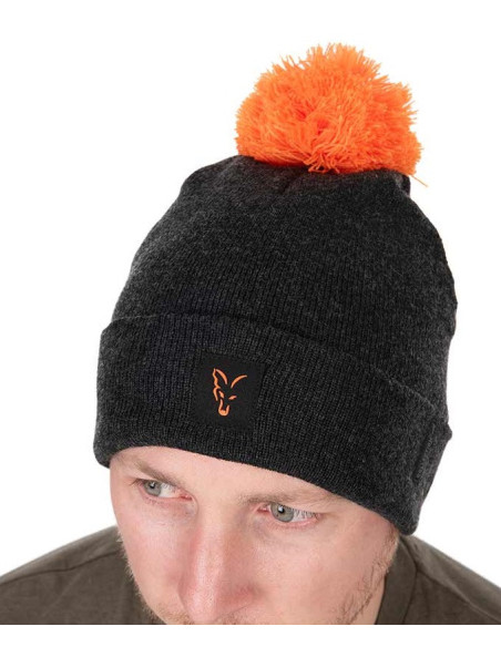 Fox collection bobble hat black orange