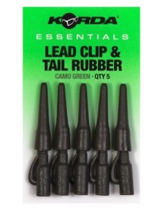 Korda essential lead clip & tail rubber camo green 5 set