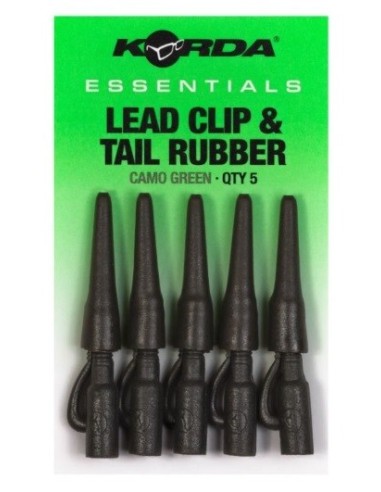 Korda essential lead clip & tail rubber camo green 5 set