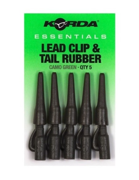Korda essential lead clip & tail rubber camo green 5 set
